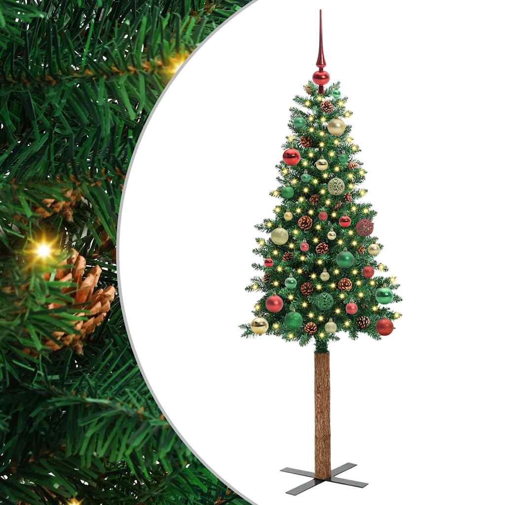 Vidaxx schlanker Weihnachtsbaum grün 150 cm aus PVC und massivem Kiefernholz