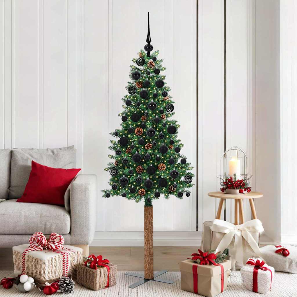 Vidaxx schlanker Weihnachtsbaum grün 180 cm aus PVC und massivem Kiefernholz