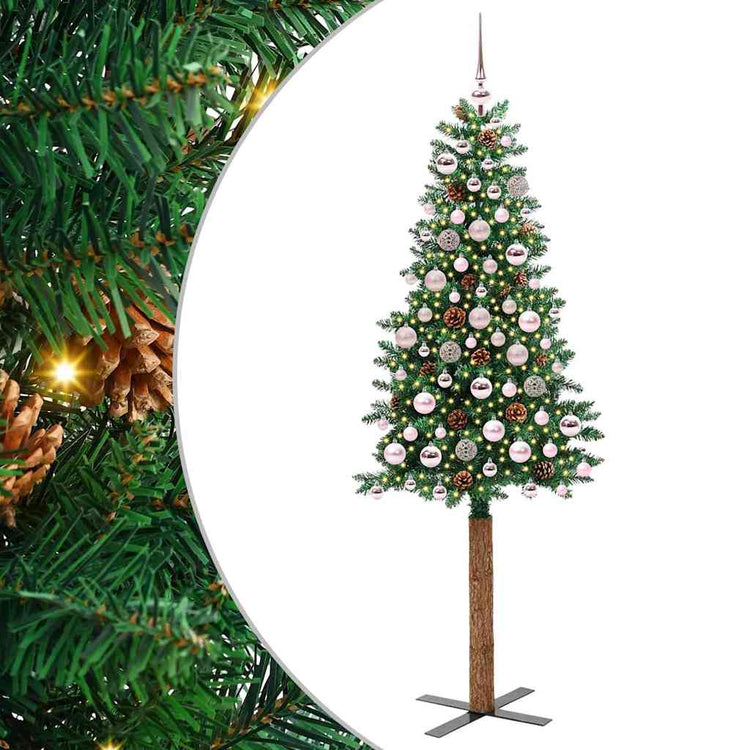 Vidaxx schlanker Weihnachtsbaum grün 180 cm aus PVC und massivem Kiefernholz
