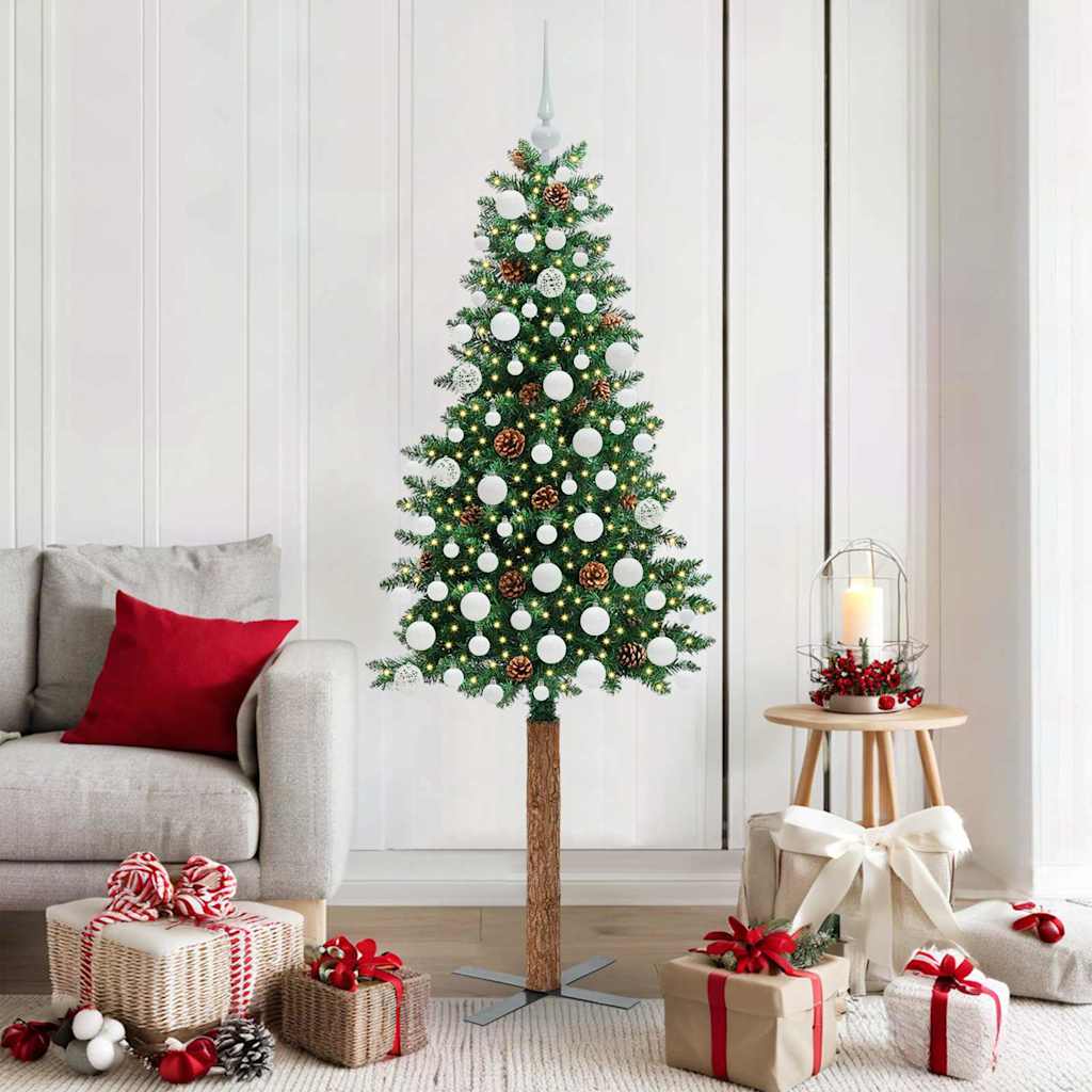 Vidaxx schlanker Weihnachtsbaum grün 180 cm aus PVC und massivem Kiefernholz