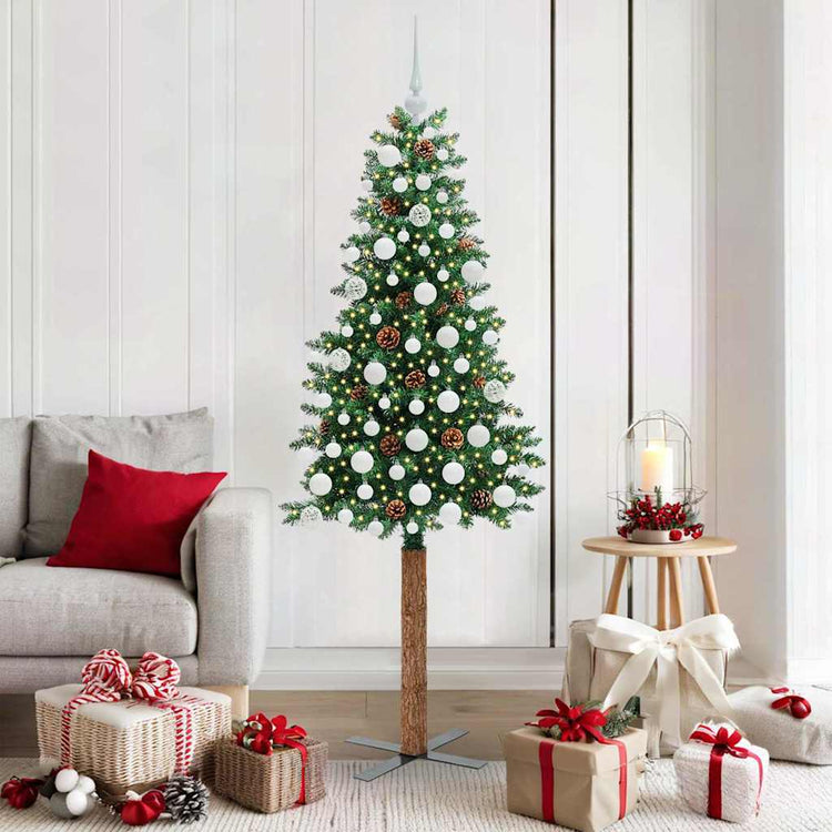 Vidaxx schlanker Weihnachtsbaum grün 180 cm aus PVC und massivem Kiefernholz