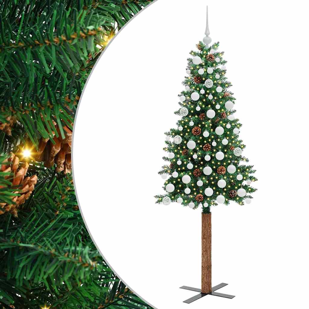 Vidaxx schlanker Weihnachtsbaum grün 180 cm aus PVC und massivem Kiefernholz