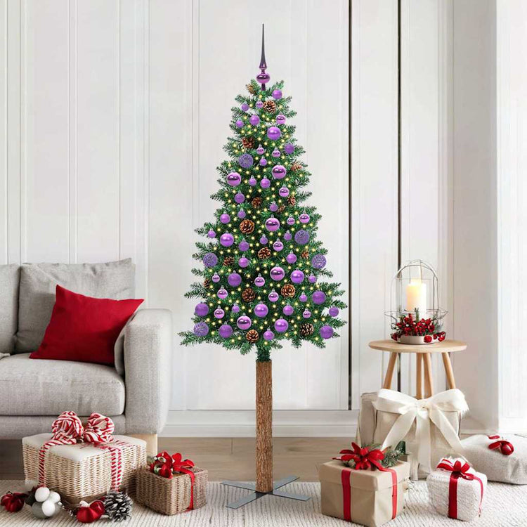 Vidaxx schlanker Weihnachtsbaum grün 180 cm aus PVC und massivem Kiefernholz
