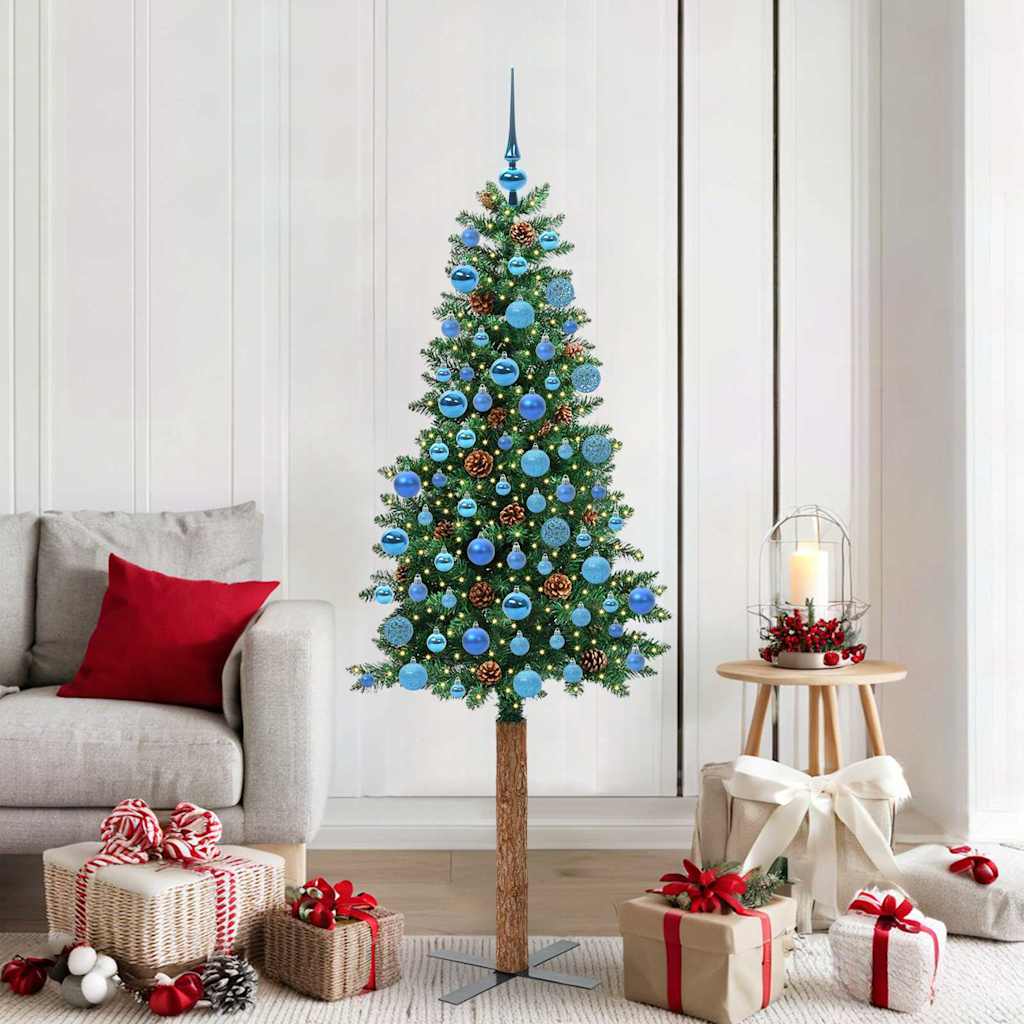 Vidaxx schlanker Weihnachtsbaum grün 180 cm aus PVC und massivem Kiefernholz