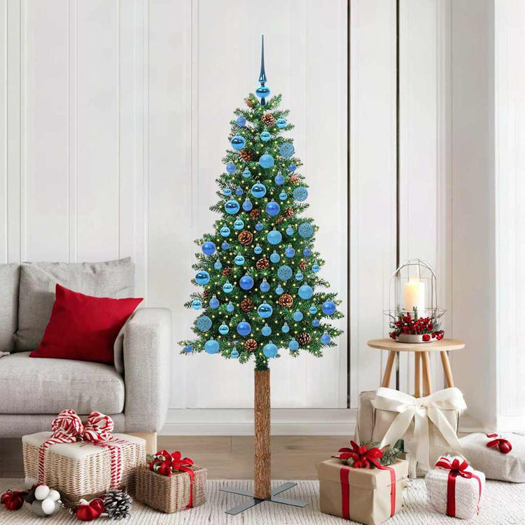 Vidaxx schlanker Weihnachtsbaum grün 180 cm aus PVC und massivem Kiefernholz