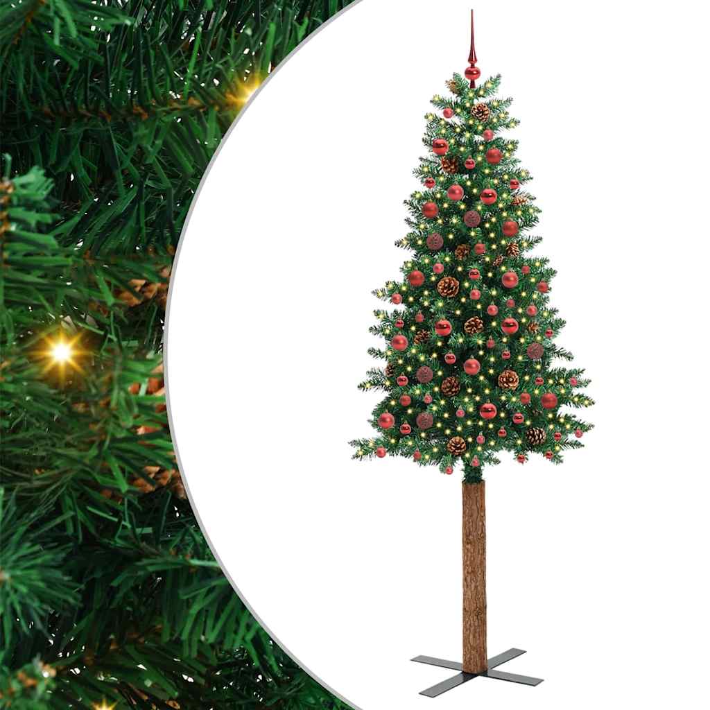 Vidaxx schlanker Weihnachtsbaum grün 210 cm PVC und massives Kiefernholz