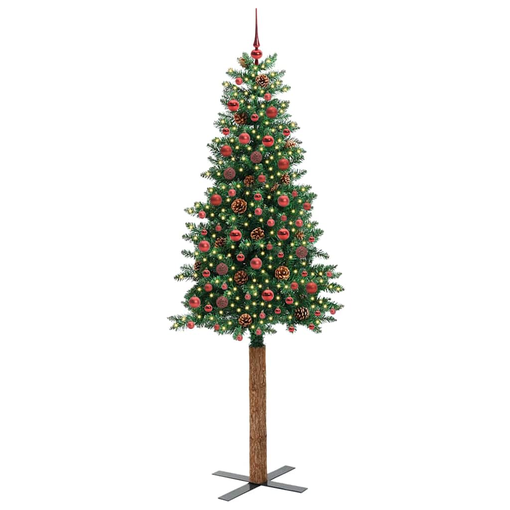 Vidaxx schlanker Weihnachtsbaum grün 210 cm PVC und massives Kiefernholz