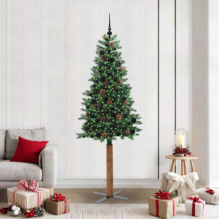Vidaxx schlanker Weihnachtsbaum grün 210 cm PVC und massives Kiefernholz