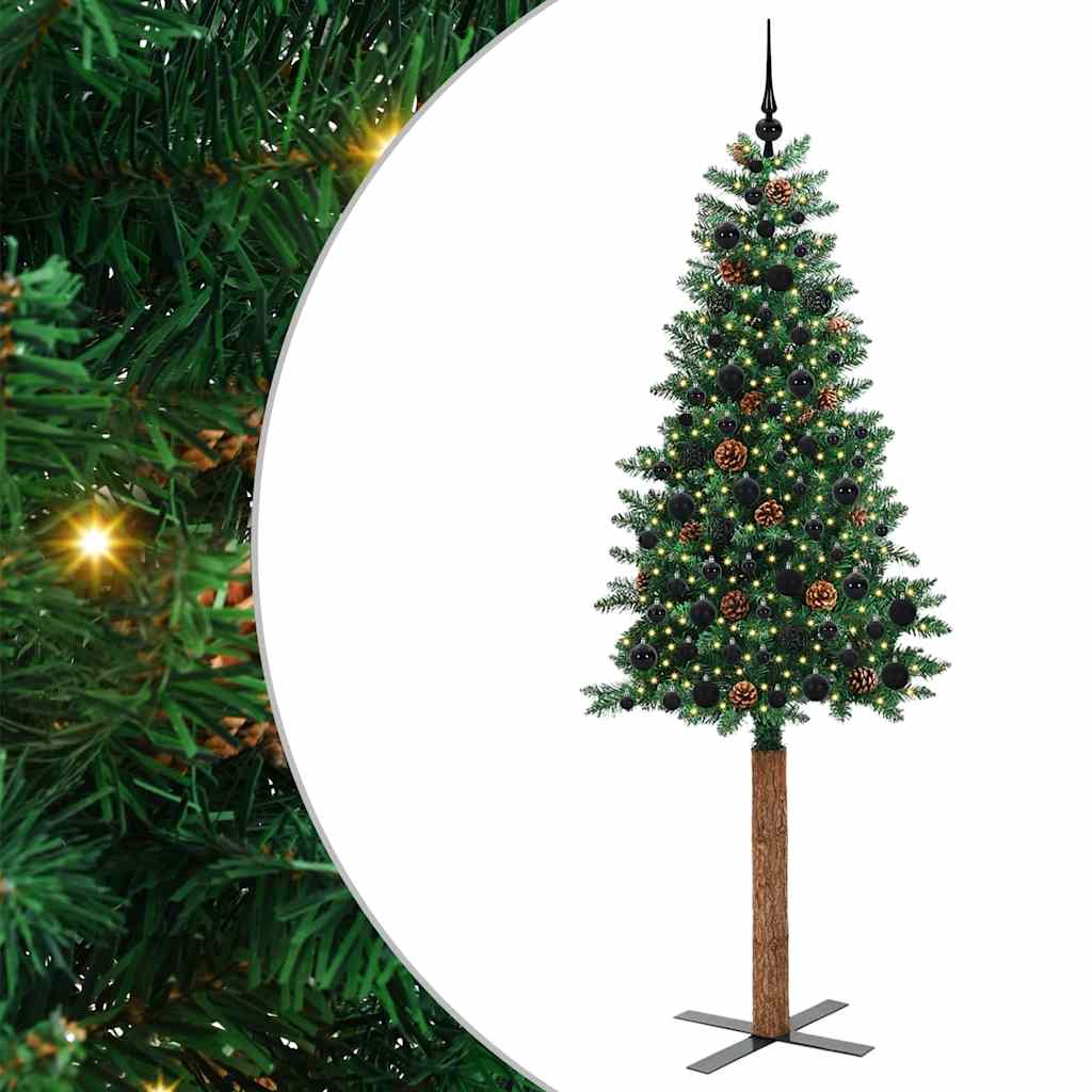 Vidaxx schlanker Weihnachtsbaum grün 210 cm PVC und massives Kiefernholz
