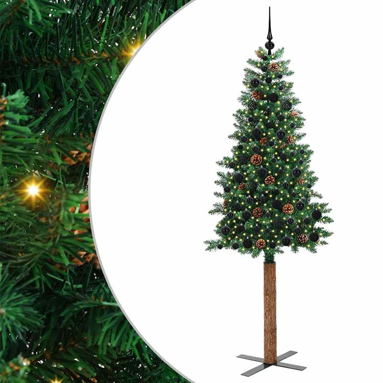 Vidaxx schlanker Weihnachtsbaum grün 210 cm PVC und massives Kiefernholz