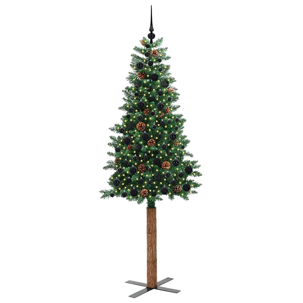 Vidaxx schlanker Weihnachtsbaum grün 210 cm PVC und massives Kiefernholz