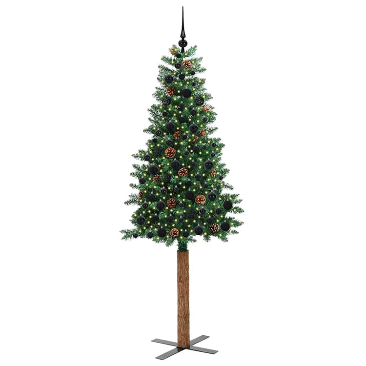 Vidaxx schlanker Weihnachtsbaum grün 210 cm PVC und massives Kiefernholz