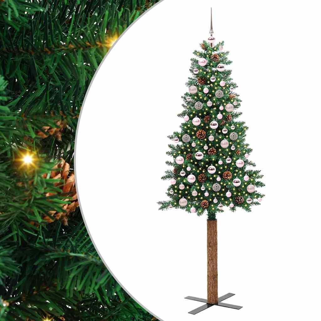 Vidaxx schlanker Weihnachtsbaum grün 210 cm PVC und massives Kiefernholz