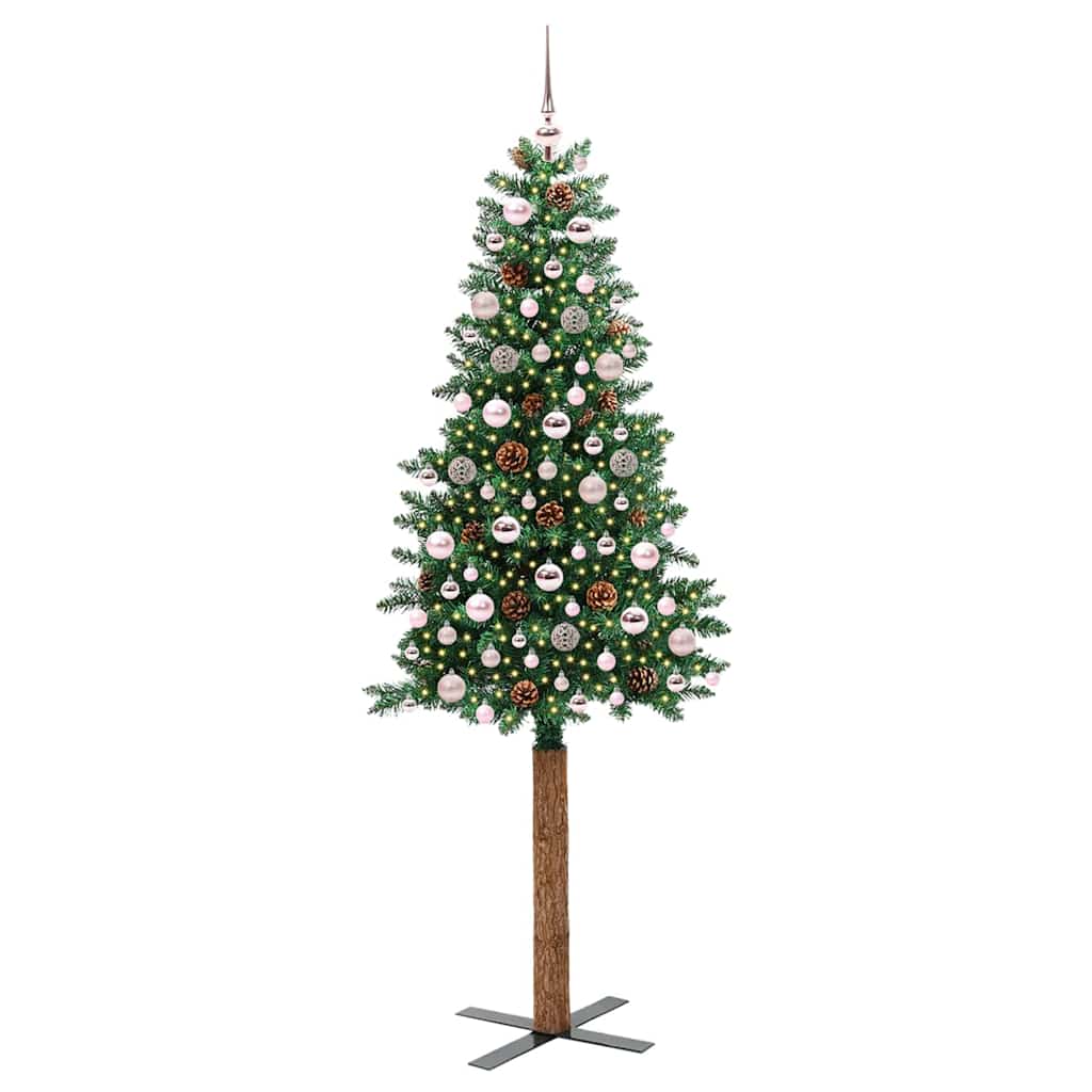 Vidaxx schlanker Weihnachtsbaum grün 210 cm PVC und massives Kiefernholz