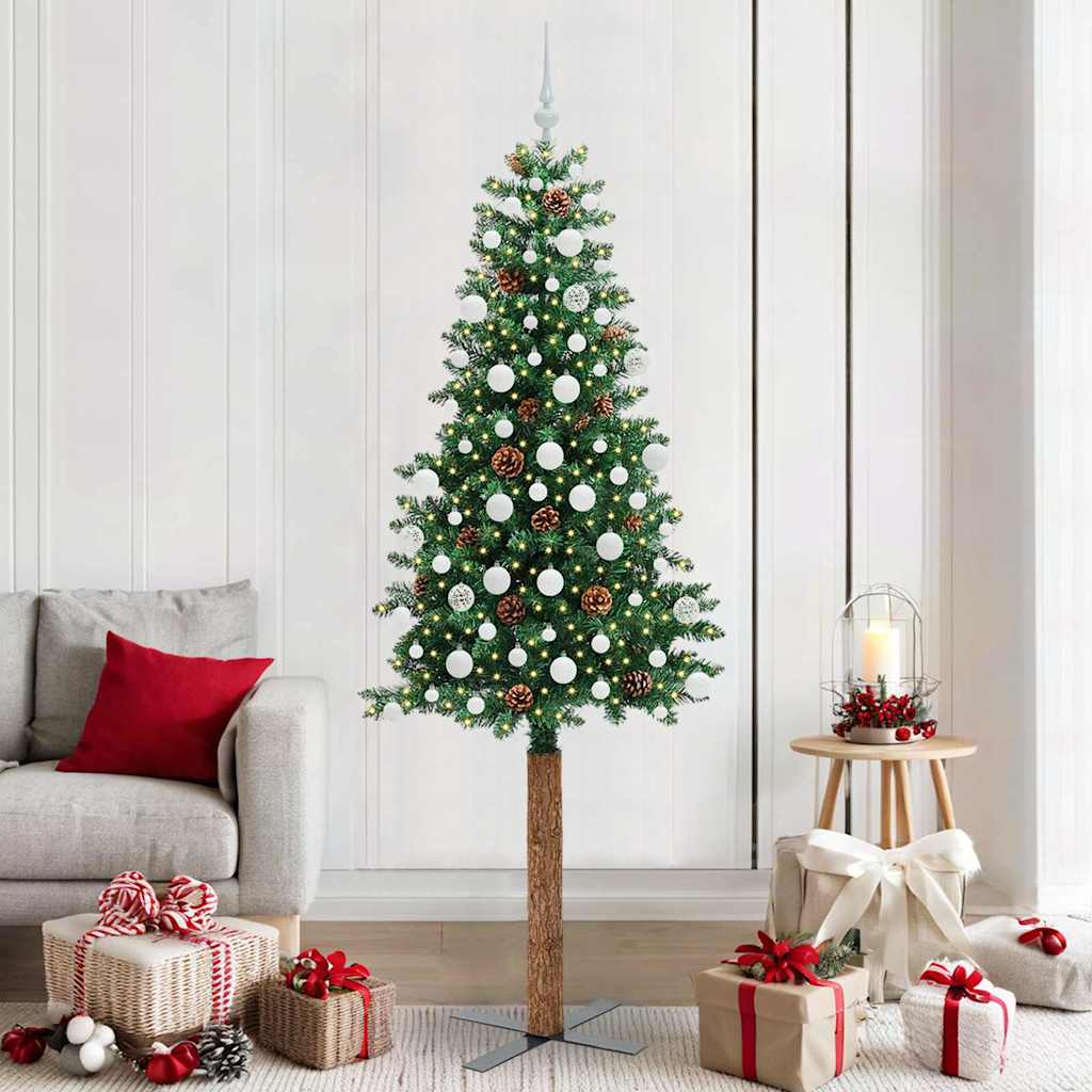 Vidaxx schlanker Weihnachtsbaum grün 210 cm PVC und massives Kiefernholz
