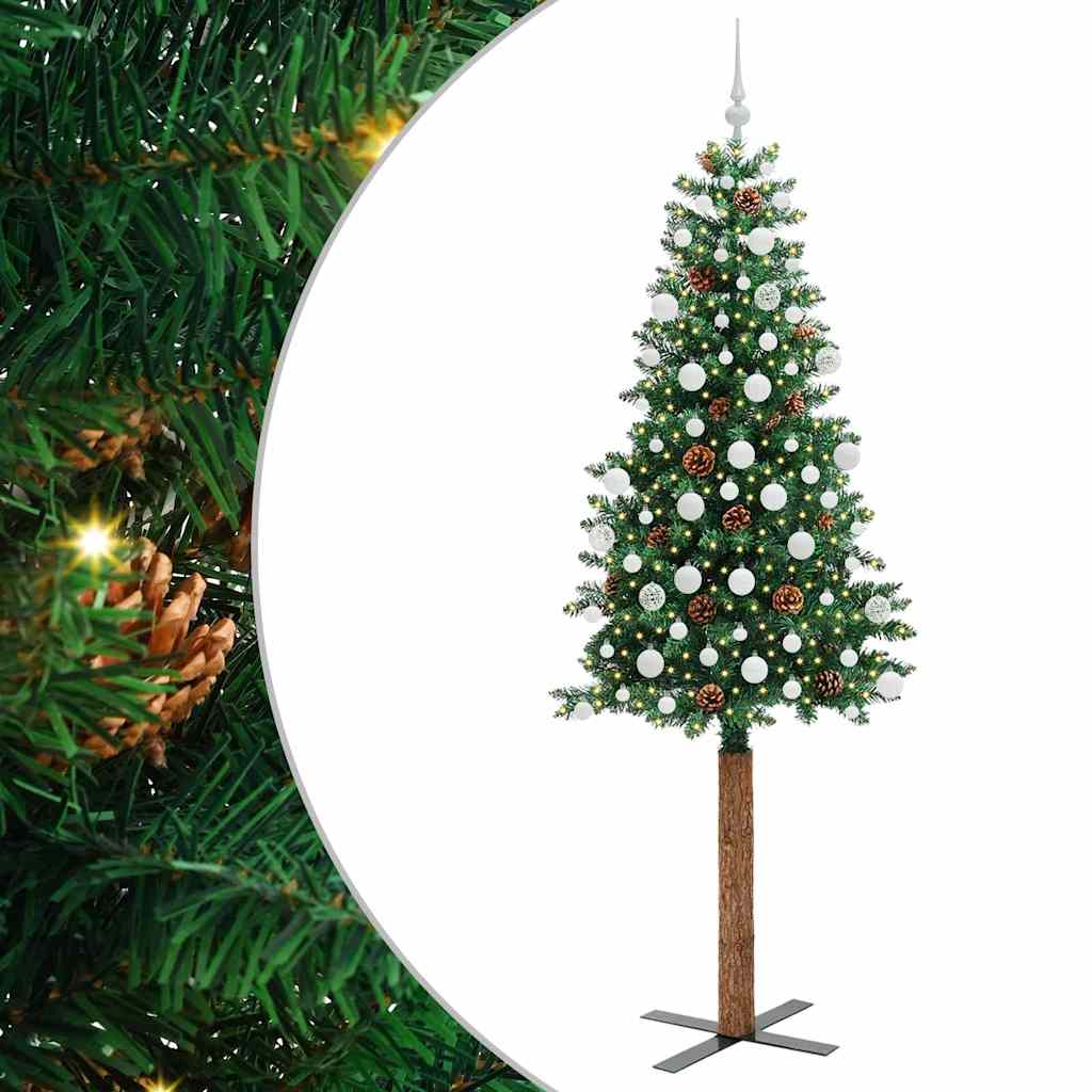 Vidaxx schlanker Weihnachtsbaum grün 210 cm PVC und massives Kiefernholz