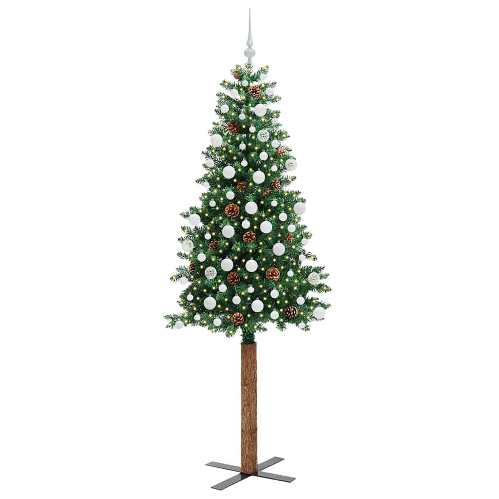 Vidaxx schlanker Weihnachtsbaum grün 210 cm PVC und massives Kiefernholz