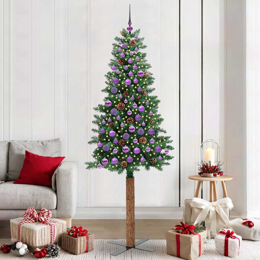 Vidaxx schlanker Weihnachtsbaum grün 210 cm PVC und massives Kiefernholz