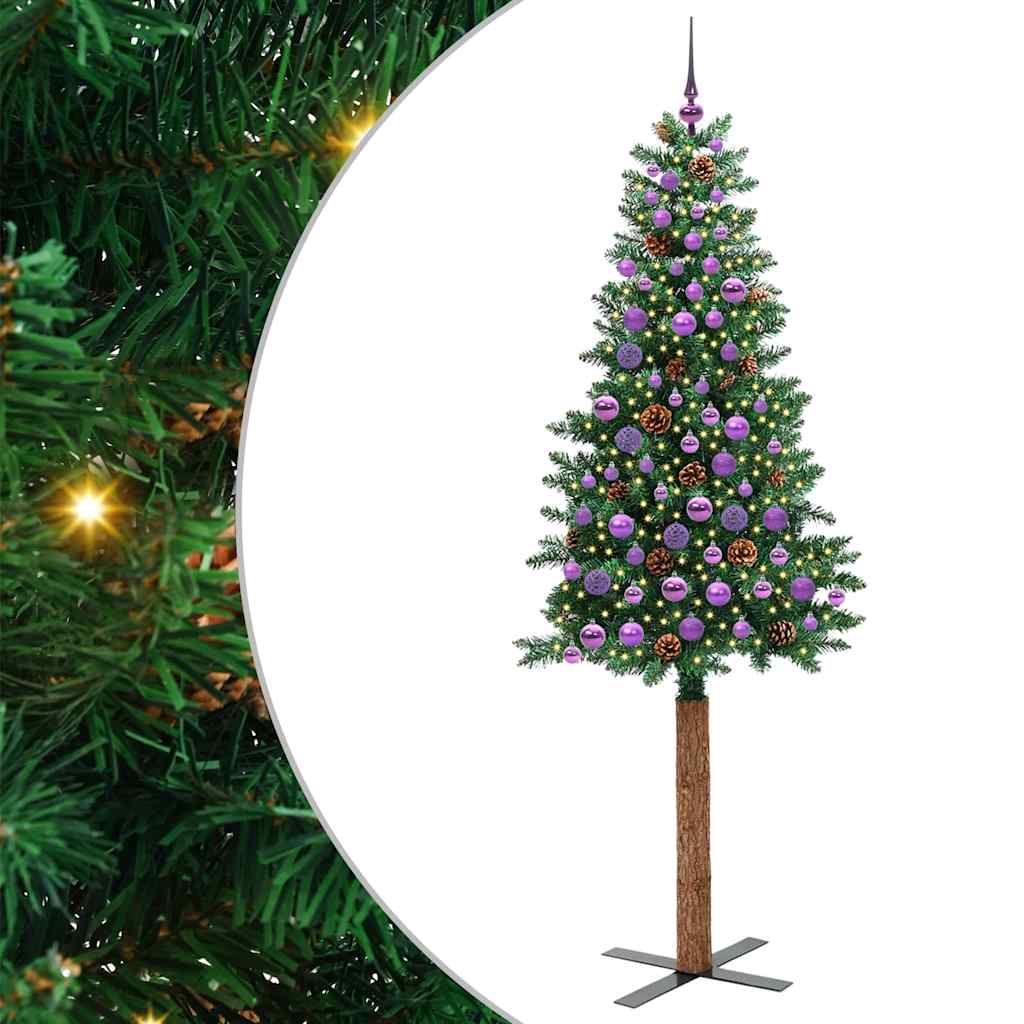 Vidaxx schlanker Weihnachtsbaum grün 210 cm PVC und massives Kiefernholz