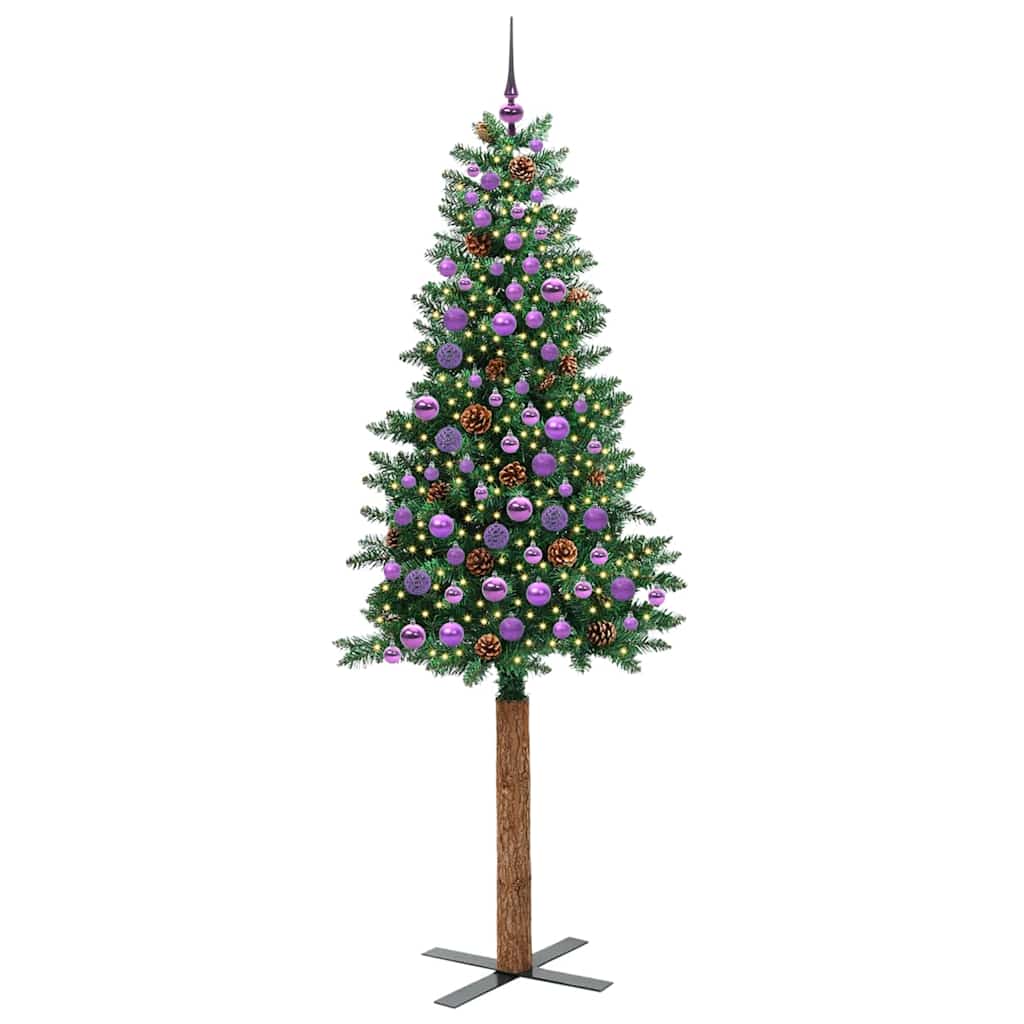 Vidaxx schlanker Weihnachtsbaum grün 210 cm PVC und massives Kiefernholz