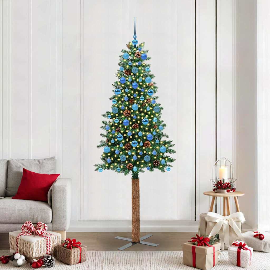 Vidaxx schlanker Weihnachtsbaum grün 210 cm PVC und massives Kiefernholz