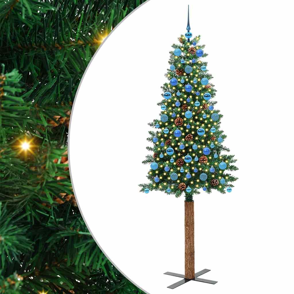 Vidaxx schlanker Weihnachtsbaum grün 210 cm PVC und massives Kiefernholz