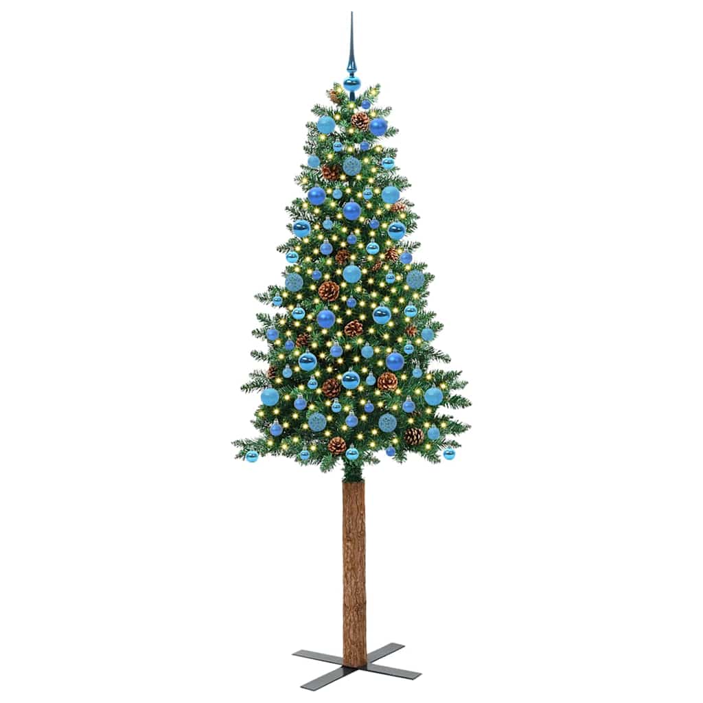 Vidaxx schlanker Weihnachtsbaum grün 210 cm PVC und massives Kiefernholz