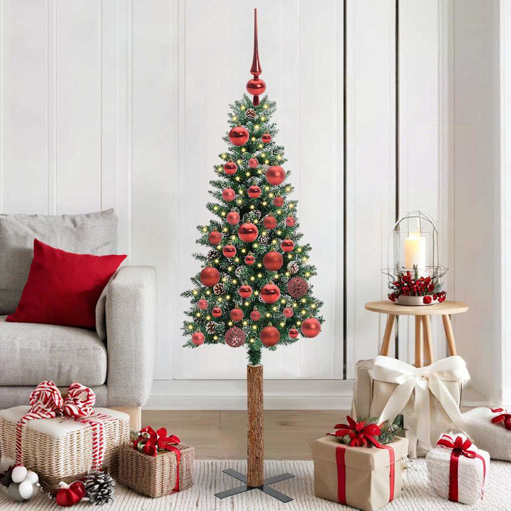 Vidaxx schlanker Weihnachtsbaum grün 150 cm aus PVC und massivem Kiefernholz