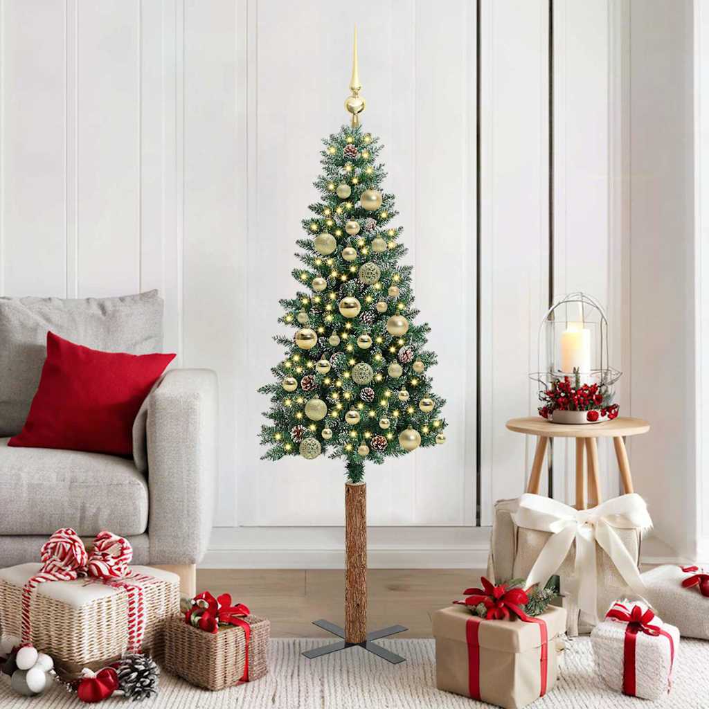 Vidaxx schlanker Weihnachtsbaum grün 150 cm aus PVC und massivem Kiefernholz