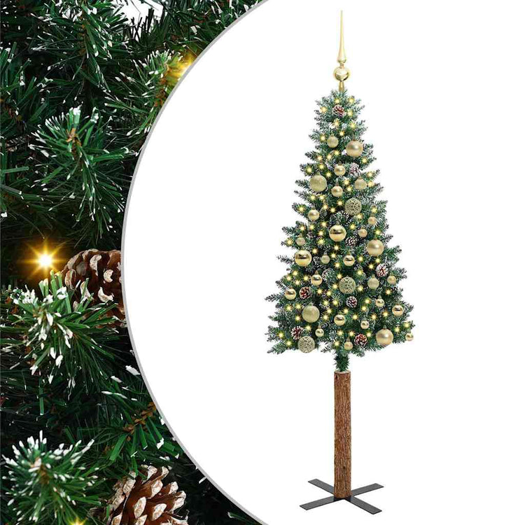 Vidaxx schlanker Weihnachtsbaum grün 150 cm aus PVC und massivem Kiefernholz