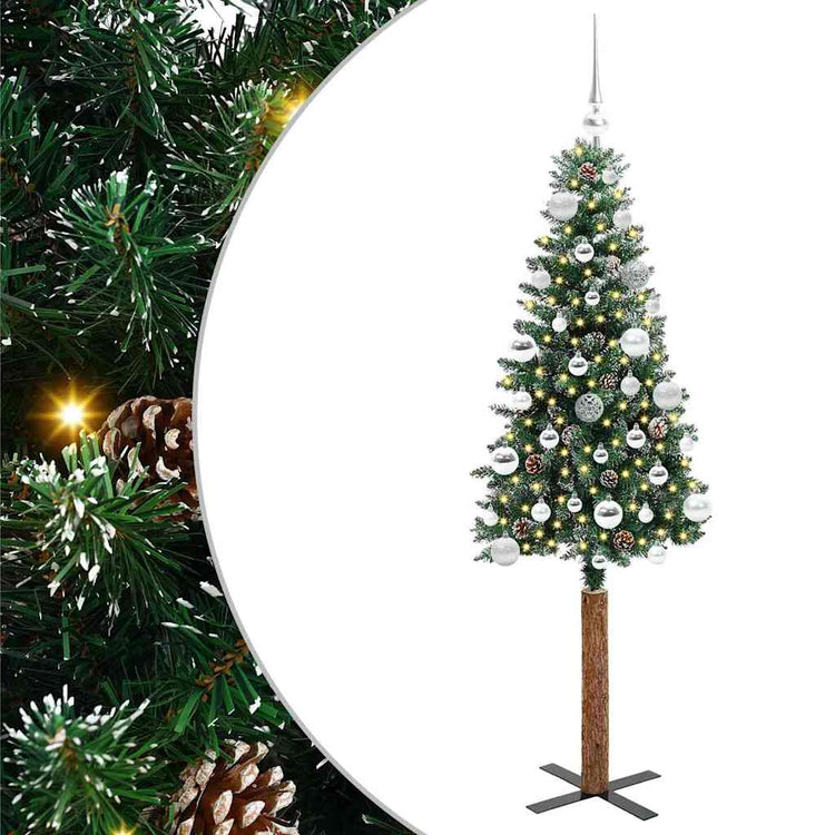 Vidaxx schlanker Weihnachtsbaum grün 150 cm aus PVC und massivem Kiefernholz