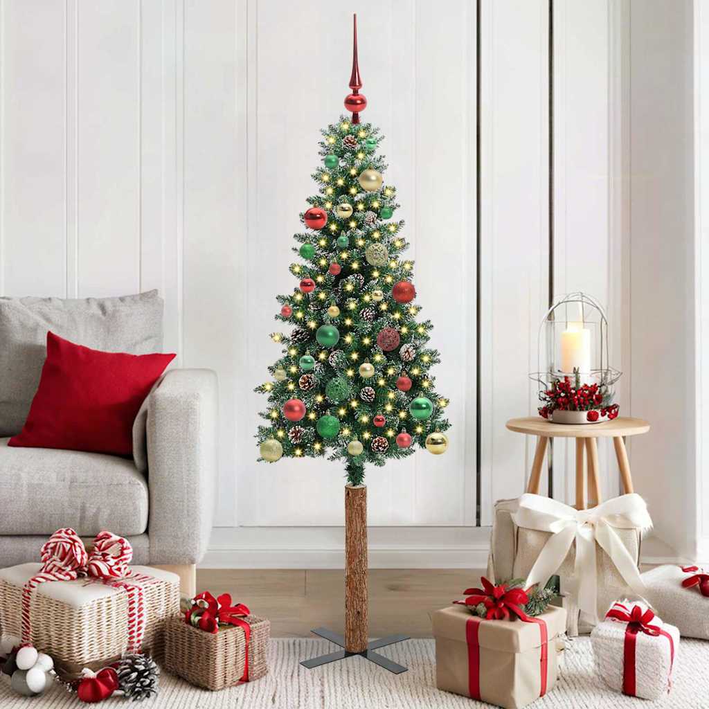 Vidaxx schlanker Weihnachtsbaum grün 150 cm aus PVC und massivem Kiefernholz