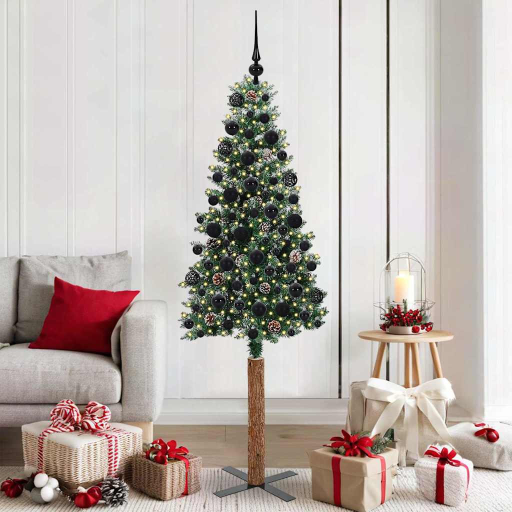 Vidaxx schlanker Weihnachtsbaum grün 180 cm aus PVC und massivem Kiefernholz
