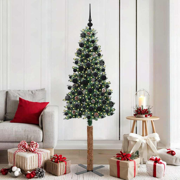 Vidaxx schlanker Weihnachtsbaum grün 180 cm aus PVC und massivem Kiefernholz