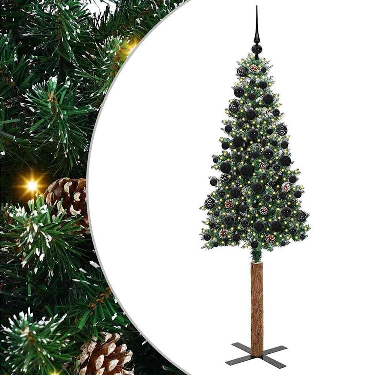 Vidaxx schlanker Weihnachtsbaum grün 180 cm aus PVC und massivem Kiefernholz