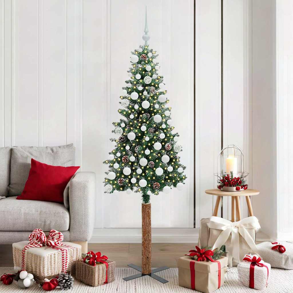 Vidaxx schlanker Weihnachtsbaum grün 180 cm aus PVC und massivem Kiefernholz