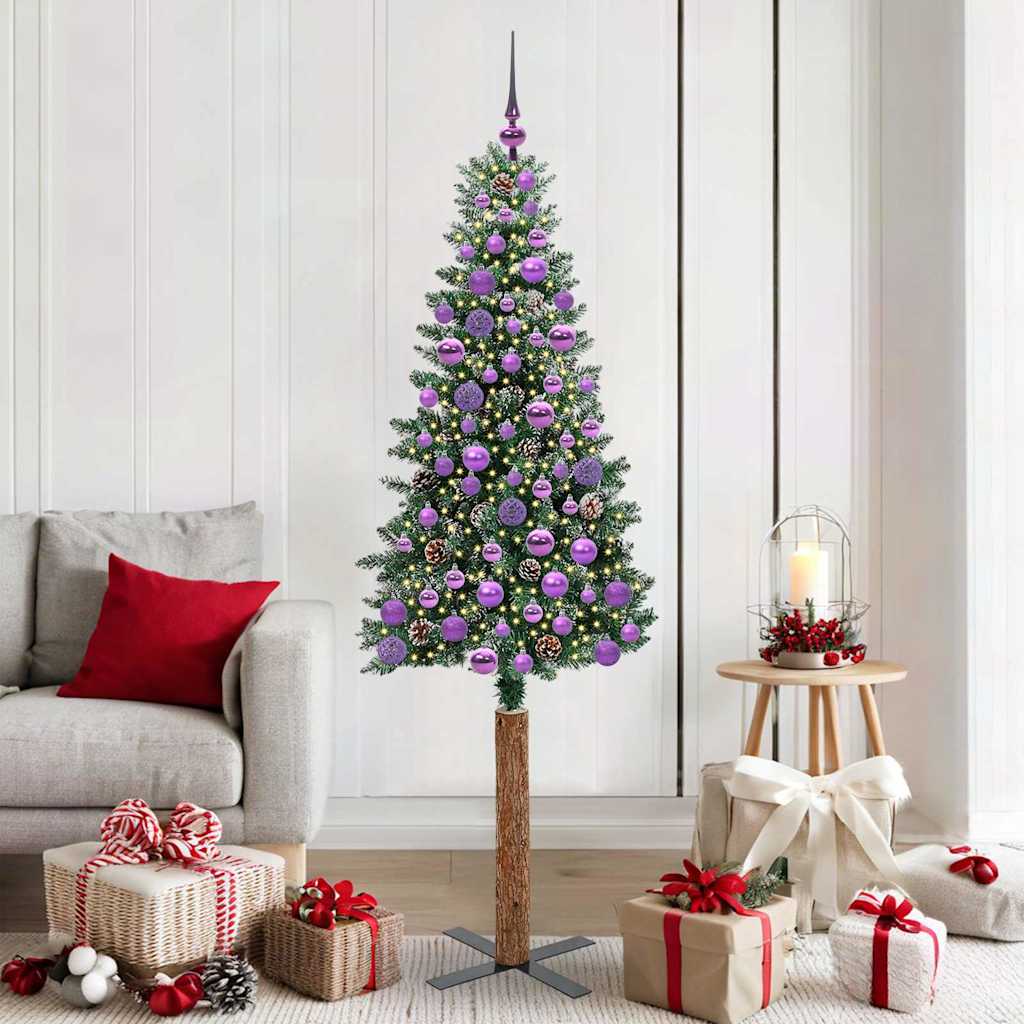 Vidaxx schlanker Weihnachtsbaum grün 180 cm aus PVC und massivem Kiefernholz