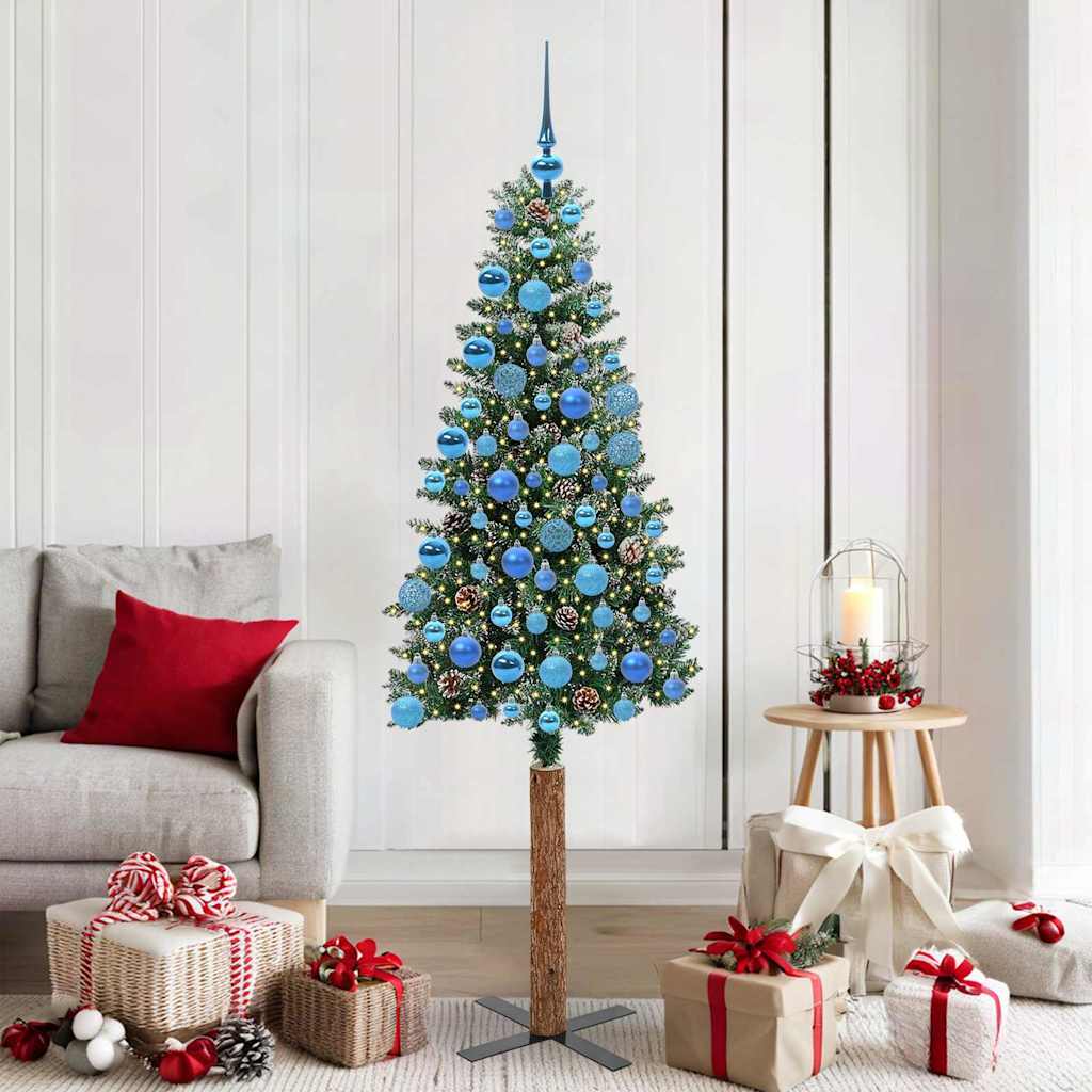 Vidaxx schlanker Weihnachtsbaum grün 180 cm aus PVC und massivem Kiefernholz