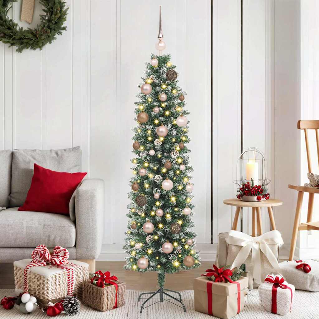Vidaxx künstlicher schlanker Weihnachtsbaum mit 150 LED grün und weiß 150 cm
