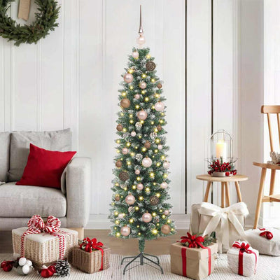 Vidaxx künstlicher schlanker Weihnachtsbaum mit 150 LED grün und weiß 150 cm