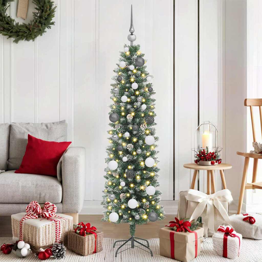 VidaXL künstlicher schlanker Weihnachtsbaum mit 150 LED grün und weiß 150 cm