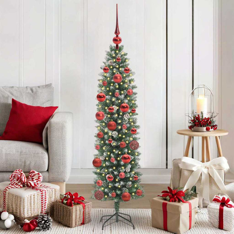 VidaXL künstlicher schlanker Weihnachtsbaum mit 150 LED grün und weiß 150 cm