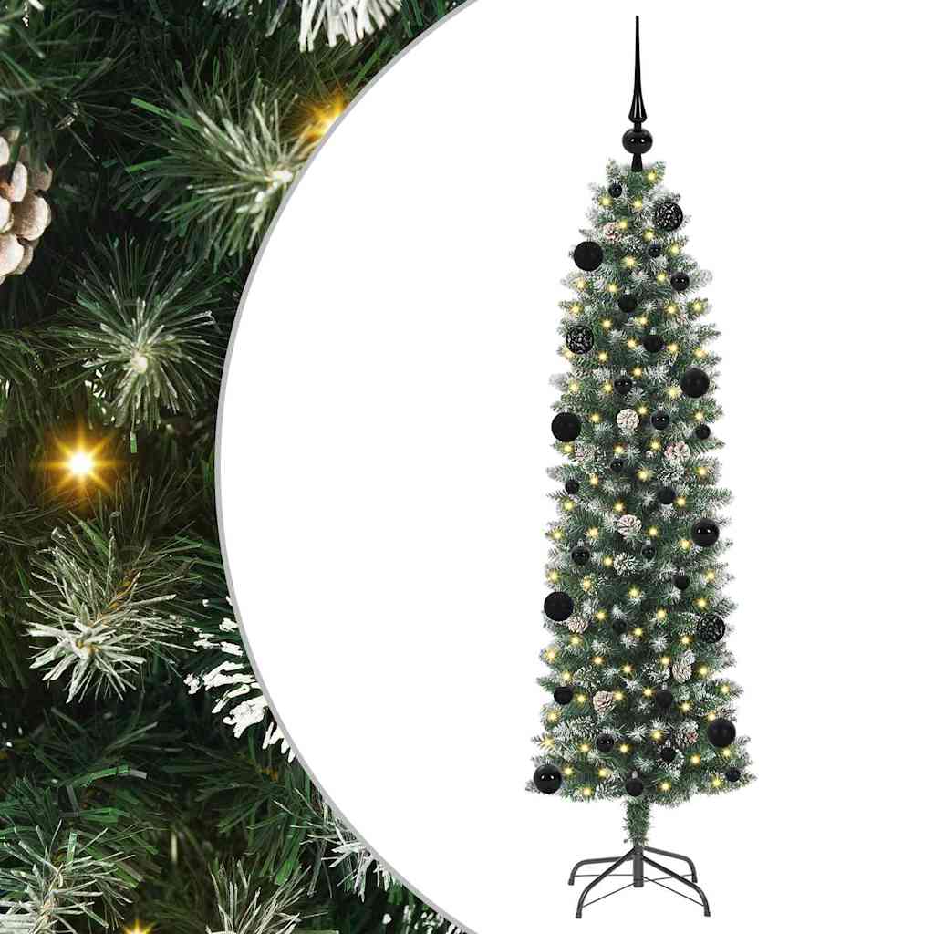 VidaXL künstlicher schlanker Weihnachtsbaum mit 150 LED grün und weiß 150 cm