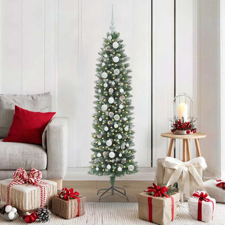 VidaXL künstlicher schlanker Weihnachtsbaum mit 150 LED grün und weiß 150 cm