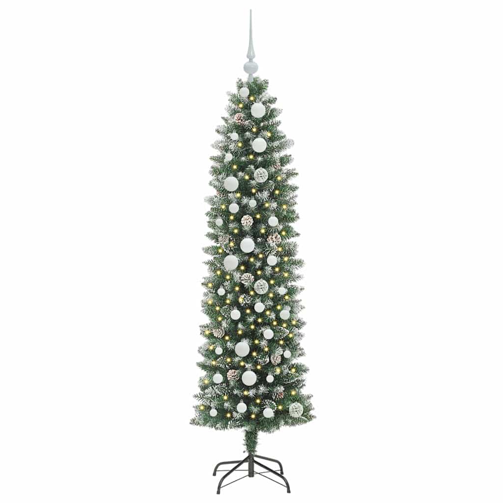 VidaXL künstlicher schlanker Weihnachtsbaum mit 150 LED grün und weiß 150 cm