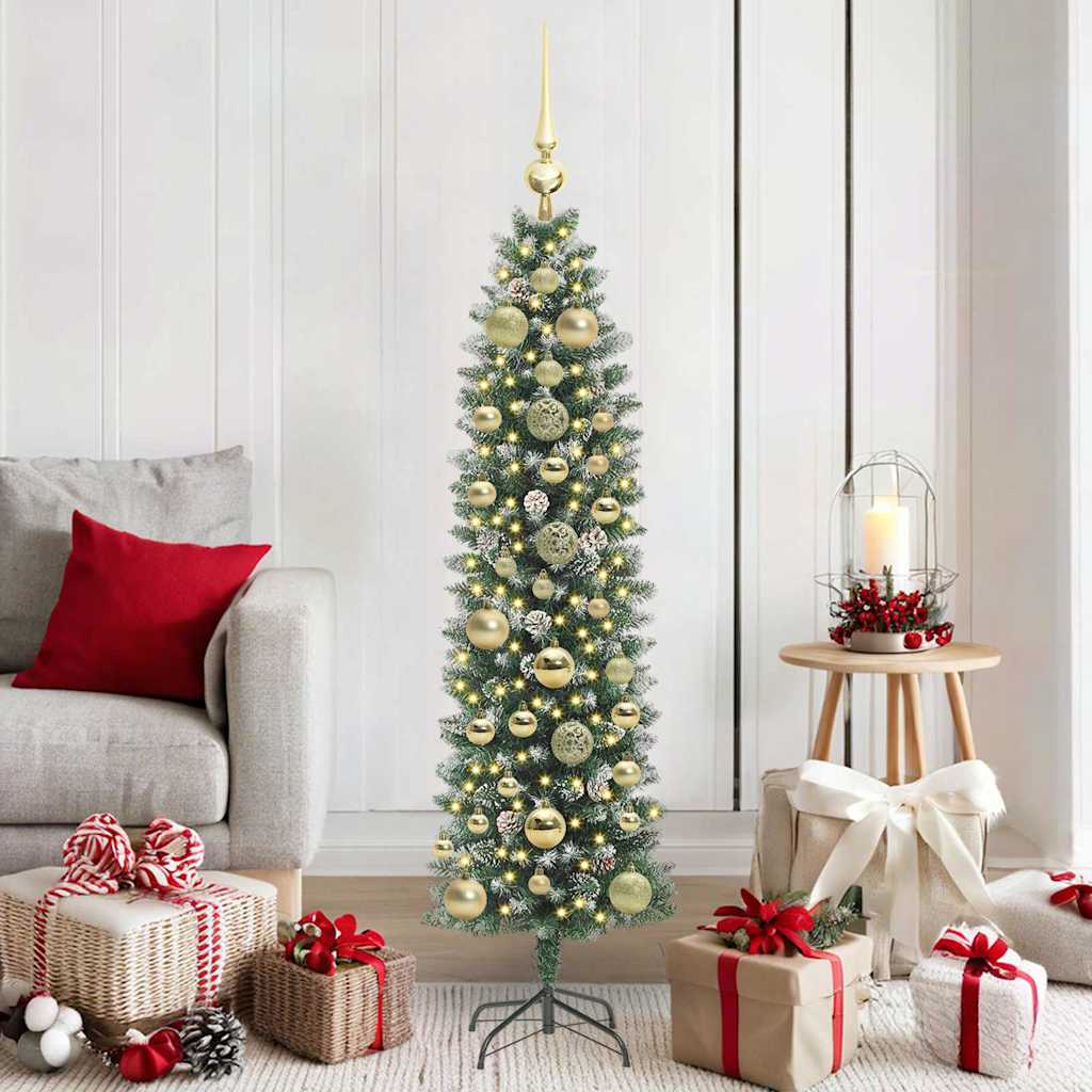 VidaXL künstlicher schlanker Weihnachtsbaum mit 150 LED grün und weiß 150 cm