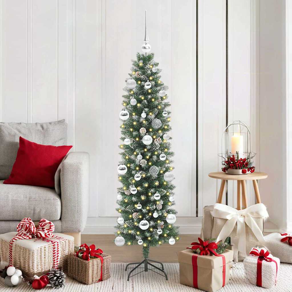 VidaXL künstlicher schlanker Weihnachtsbaum mit 150 LED grün und weiß 150 cm