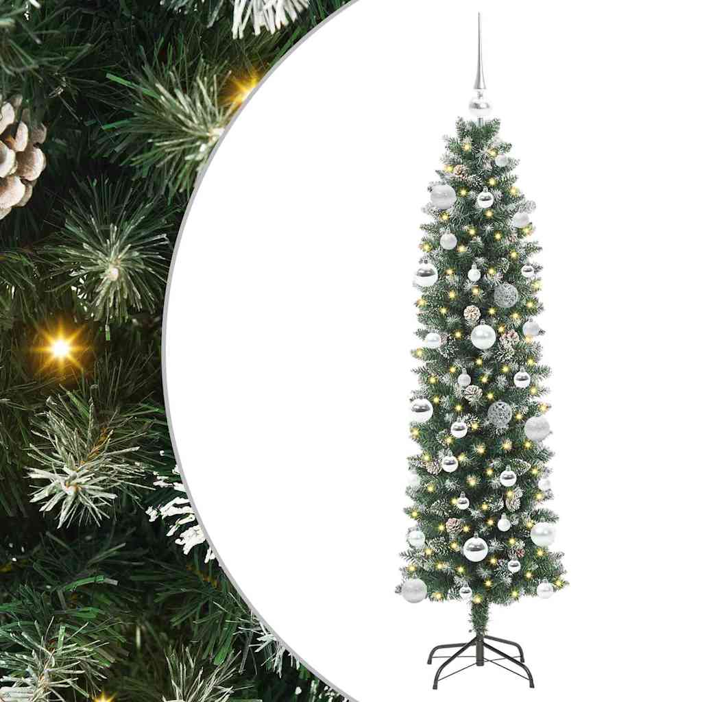 VidaXL künstlicher schlanker Weihnachtsbaum mit 150 LED grün und weiß 150 cm