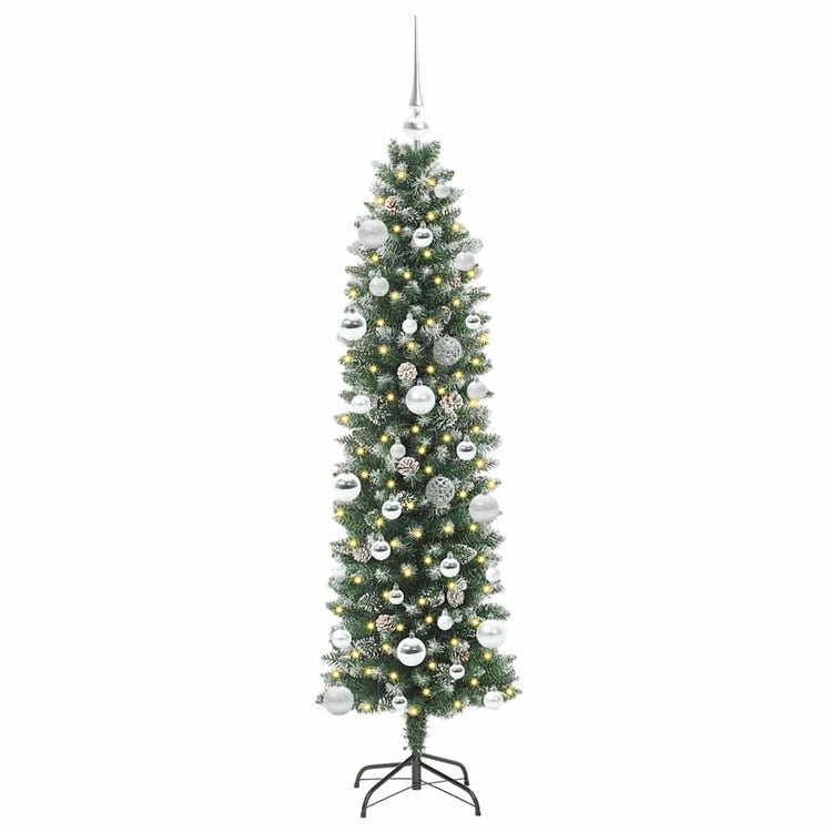VidaXL künstlicher schlanker Weihnachtsbaum mit 150 LED grün und weiß 150 cm