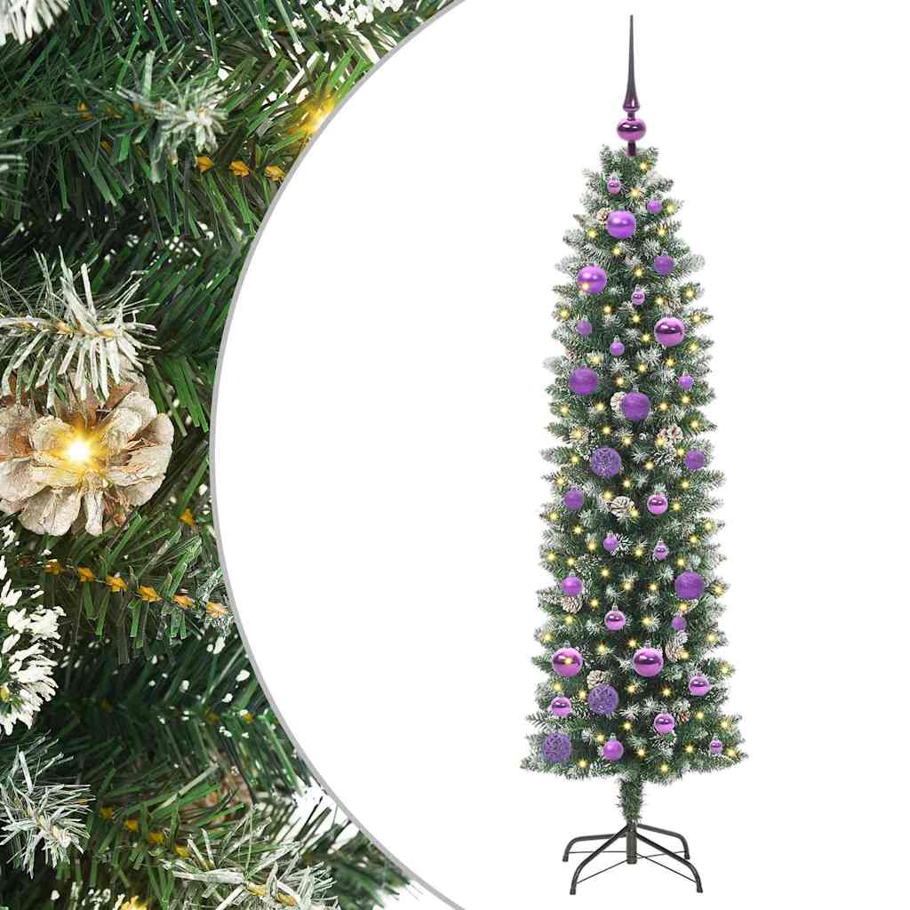 VidaXL künstlicher schlanker Weihnachtsbaum mit 150 LED grün und weiß 150 cm